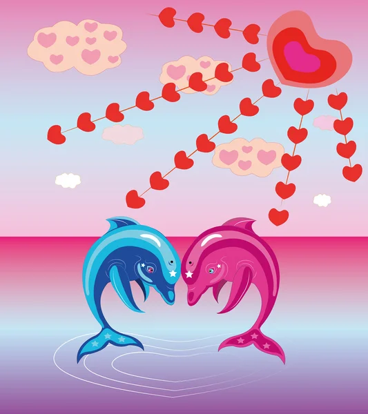 Two enamoured dolphins. — Stock Vector