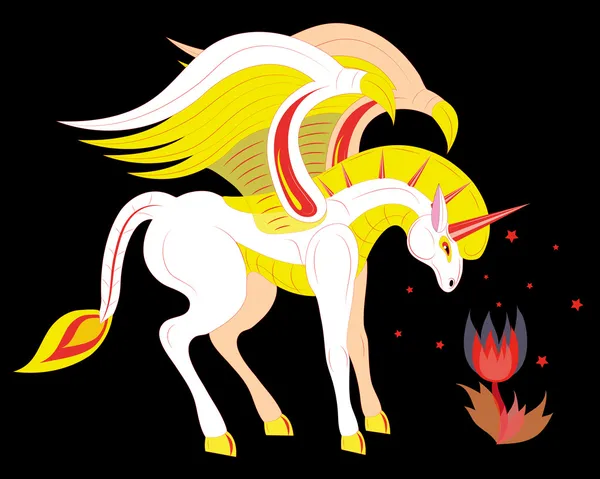 Unicornio y flor ardiente . — Vector de stock