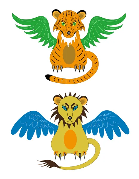 Louveteau tigre et jeune lion — Image vectorielle