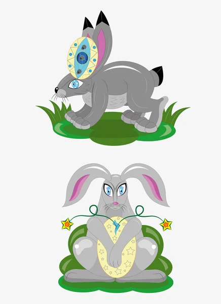 Easter rabbits and eggs. — Stock Vector