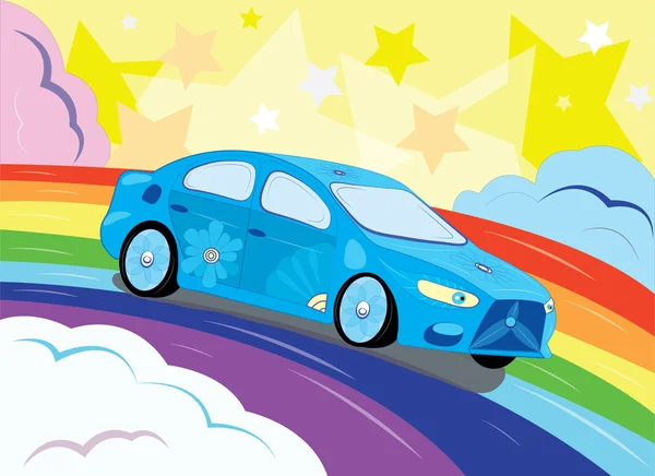 El fantástico coche en el cielo . Vector de stock