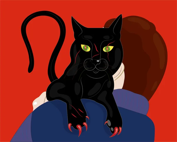 Gato preto misterioso . — Vetor de Stock