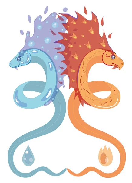 Serpiente de agua y serpiente de fuego . — Archivo Imágenes Vectoriales