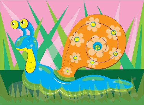 L'escargot rampant sur une pelouse . — Image vectorielle
