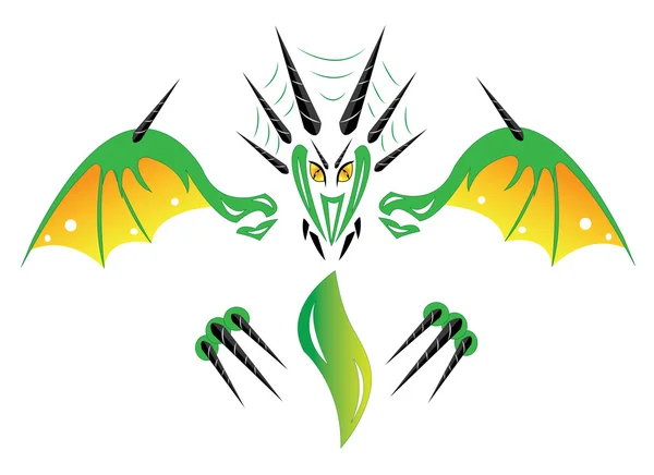 Dragón verde y llama — Vector de stock