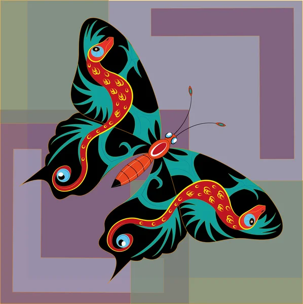 Fantástica mariposa negro-rojo . — Vector de stock