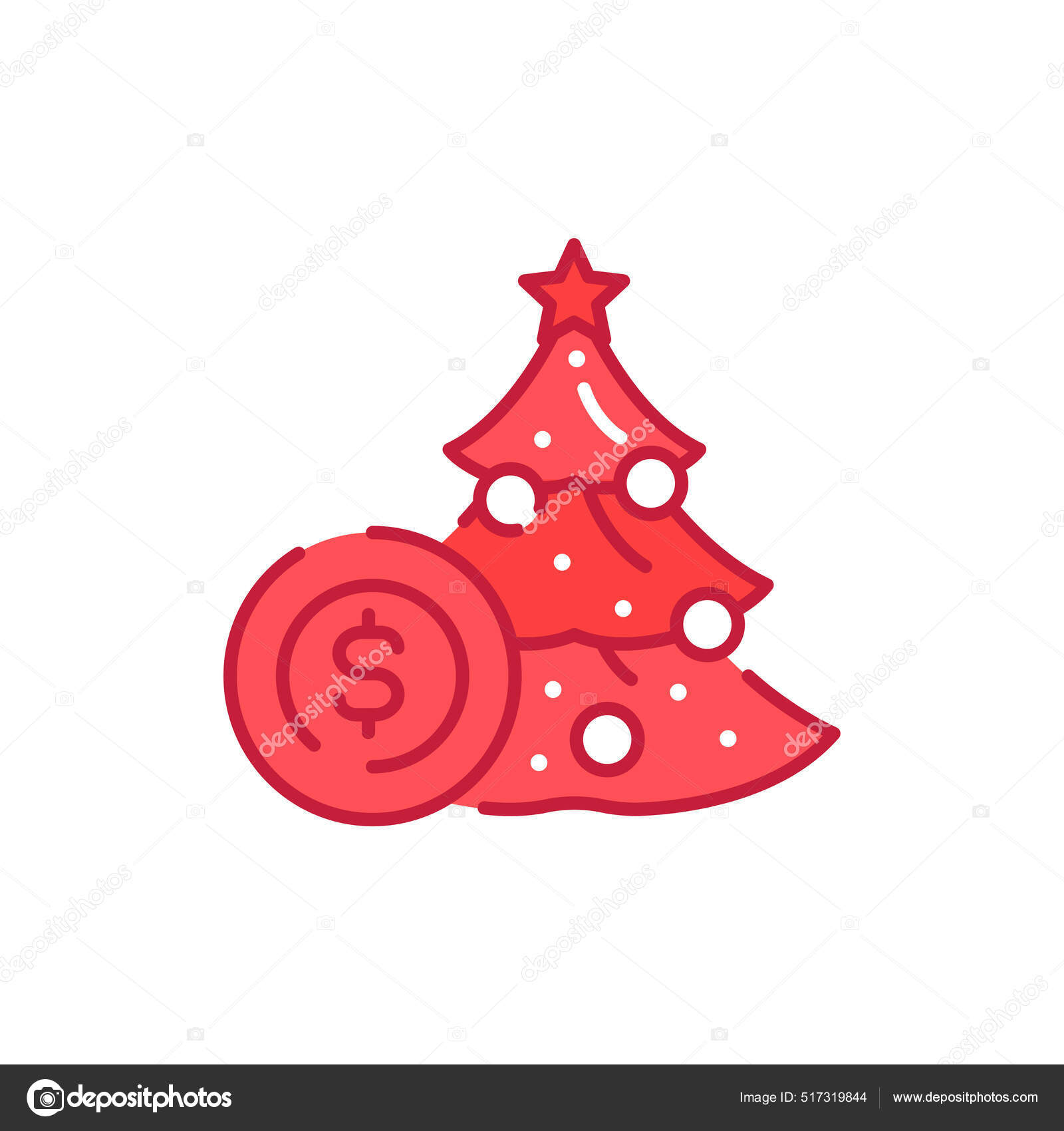 Árvore de natal com lâmpada enfeite desenho animado doodle cartão fundo  ilustração plana estilo cartoon