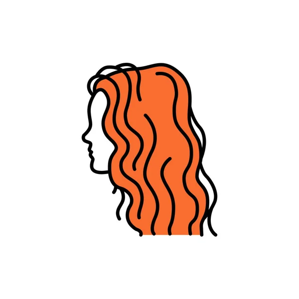 Kobieta czerwony kręcone włosy kolor linii ikona. Przemysł kosmetyczny. Usługi fryzjerskie. — Wektor stockowy