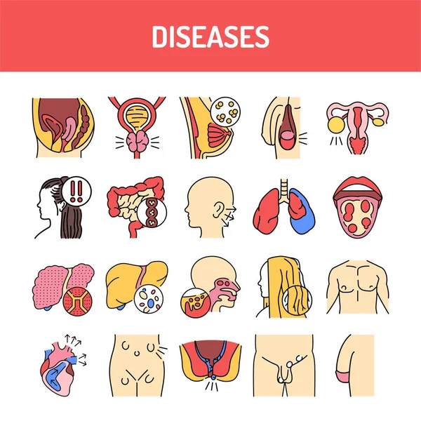 Diseases Color Line Icons Set Pictograms Web Page Mobile App — Stock Vector