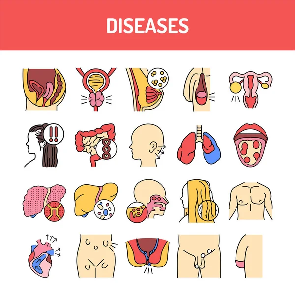 Conjunto Ícones Linha Cores Doenças Pictogramas Para Página Web Aplicativo —  Vetores de Stock