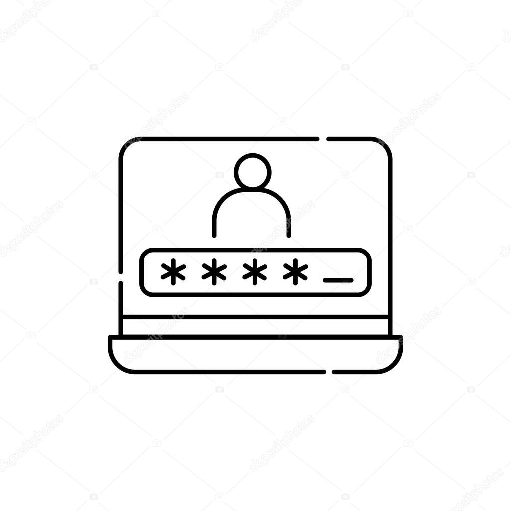 Password on laptop color line icon. Isolated vector element. Outline pictogram for web page, mobile app, promo