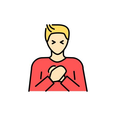 Göğüs ağrısı renk çizgisi simgesi. İnsan hastalıkları. Web sayfası, mobil uygulama, tanıtım için resim grafiği.