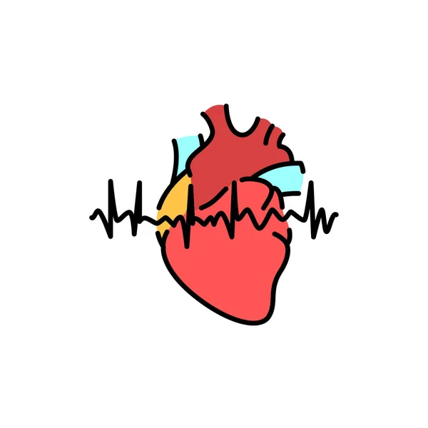Icona Della Linea Colore Del Battito Cardiaco Irregolare Malattie Umane — Vettoriale Stock