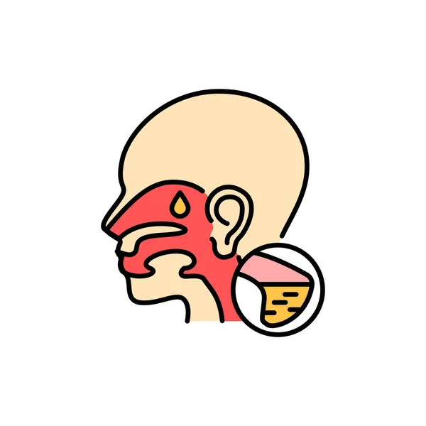 Sinusitis Farbe Linie Symbol Menschliche Krankheiten Piktogramm Für Webseite Mobile — Stockvektor