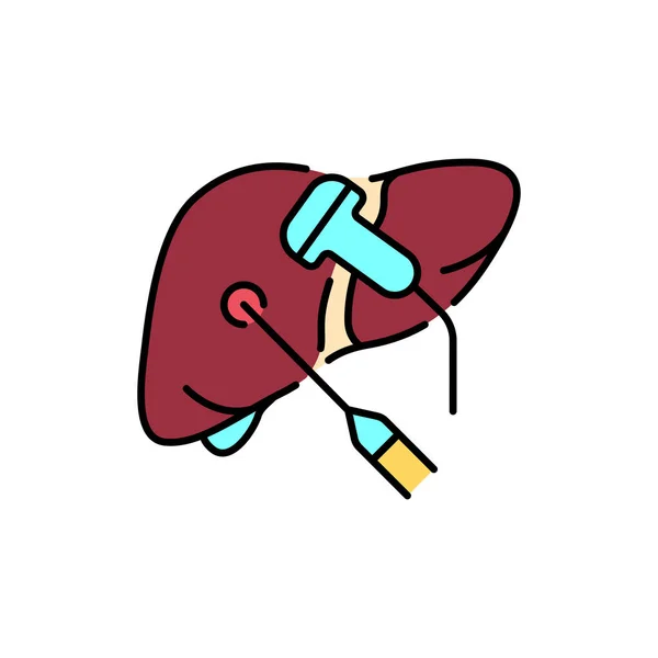 Biópsia e ultra-som ícone da linha de cor do fígado. Doenças humanas. — Vetor de Stock