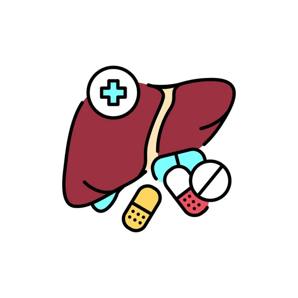 Medical treatment liver color line icon. Human diseases. — Stock Vector