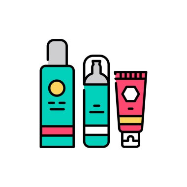 Yüz bakımı renk çizgisi simgesi. Kozmetik ürünü. Web sayfası, mobil uygulama, tanıtım için resim grafiği.