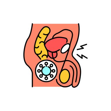 Erkek üreme sistemi virüsü renk çizgisi ikonunu bozar. Web sayfası, mobil uygulama, tanıtım için resim grafiği.