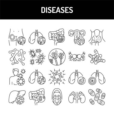 Hastalık renk çizgisi simgeleri ayarlandı. Web sayfası için piktogramlar, mobil uygulama, tanıtım. UI UX GUI tasarım elemanı. Düzenlenebilir vuruş.