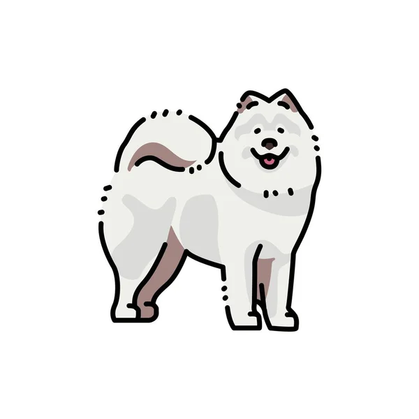 Icona Della Linea Colore Samoyed Razza Cane — Vettoriale Stock