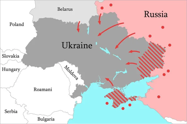 Mapa Guerra Ucrânia Oriente Médio Ucrânia Rússia Conflito Militar —  Vetores de Stock