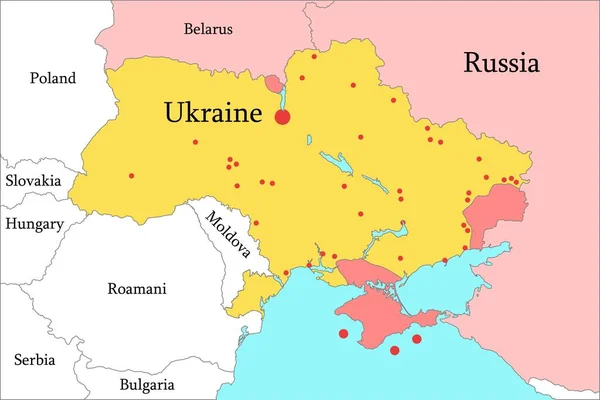 Mapa Guerra Ucrania Oriente Medio Ucrania Rusia Conflicto Militar — Vector de stock