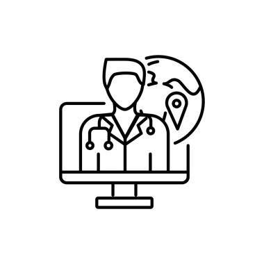 Uzaktan danışma renk çizgisi simgesi. Sağlığınıza. Web sayfası, mobil uygulama, tanıtım için resim grafiği.