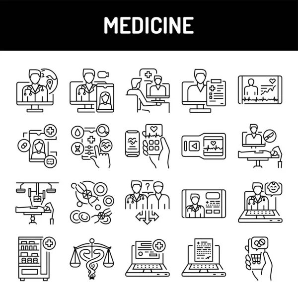 Conjunto Iconos Línea Medicina Elemento Vectorial Aislado Esquema Pictogramas Para — Vector de stock