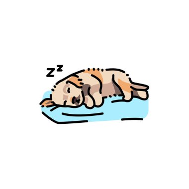 Uyuyan köpek yavrusu renk çizgisi simgesi. Web sayfası, mobil uygulama, tanıtım için resim grafiği.
