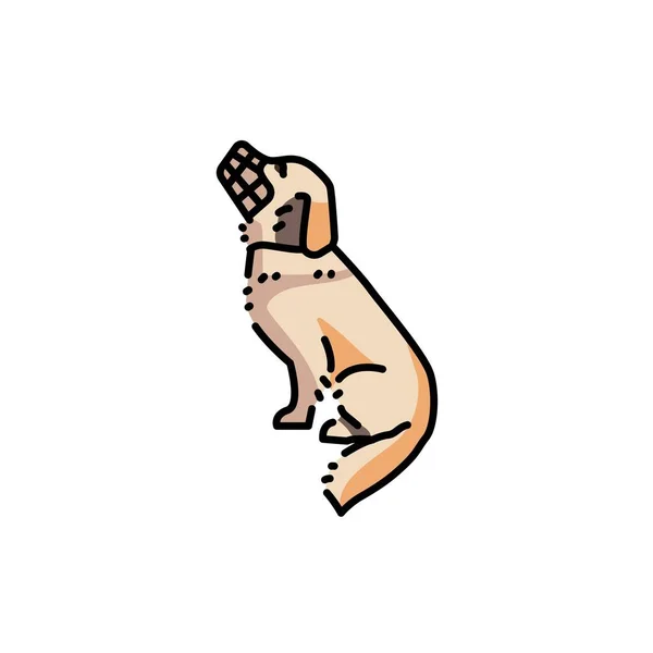 狗的金毛猎犬在枪口颜色线图标 移动应用程序 弹药的象形文字 — 图库矢量图片