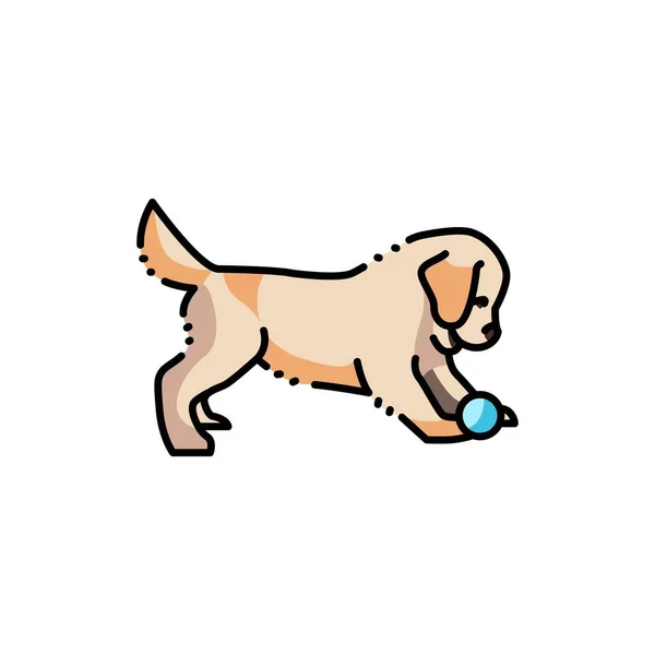 Golden Retriever Cachorro Jugando Icono Línea Color Bola Pictograma Para — Archivo Imágenes Vectoriales