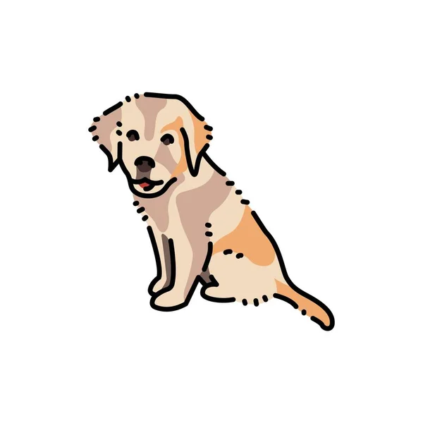 坐在黄金回收小狗的彩色线条图标 移动应用程序 弹药的象形文字 — 图库矢量图片
