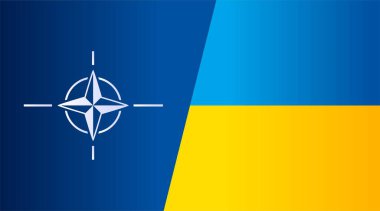 Ukrayna ve Nato işbirliği vektör illüstrasyonu.