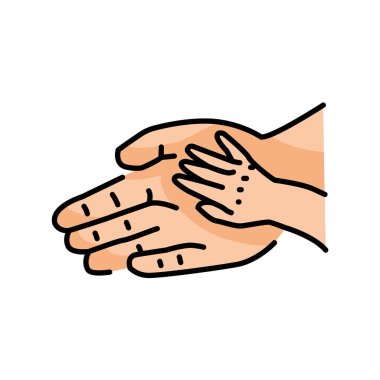 Bir çocuğun el ele tutuşması, el boyası simgesi. Web sayfası için resim grafiği