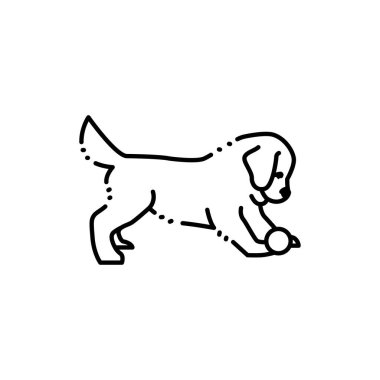Golden Retriever köpek yavrusu renkli top çizgisi ikonunu oynuyor. Web sayfası, mobil uygulama, tanıtım için resim grafiği.