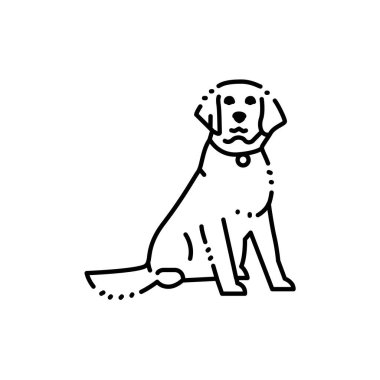 Oturan Golden Retriever yetişkin renk çizgisi ikonu. Web sayfası için resim grafiği