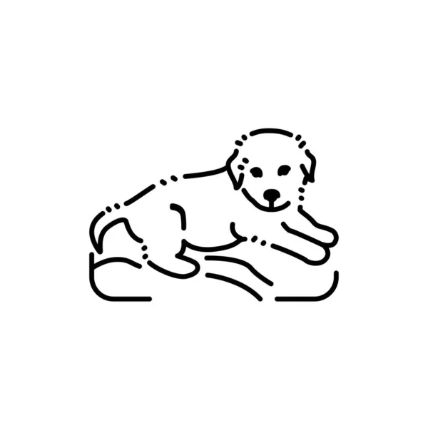 Chiot allongé sur l'icône de ligne de couleur d'oreiller. Pictogramme pour page web — Image vectorielle
