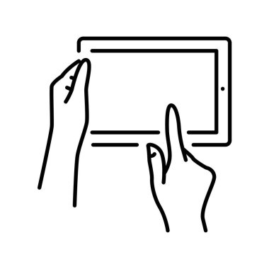 Eller dijital tablet renk çizgisi simgesini tutuyor. Web sayfası, mobil uygulama, tanıtım için resim grafiği.