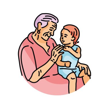 Grandmother with granddaughter color line illustration. LGBT adoption of children