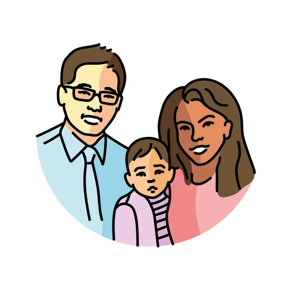 Interracial Couple Baby Color Line Illustration Lgbt Adoption Children — Διανυσματικό Αρχείο