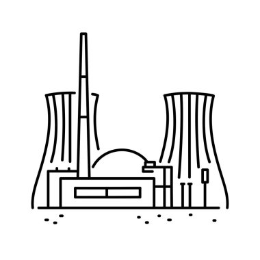 Nükleer fabrika renk çizgisi ikonu. Web sayfası, mobil uygulama, tanıtım için resim grafiği.