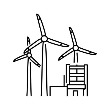 Rüzgar türbinleri fabrika renk çizgisi simgesi. Yenilenebilir enerji kaynakları. Web sayfası, mobil uygulama, tanıtım için resim grafiği.