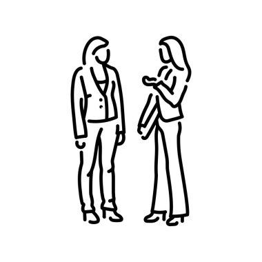 İş kadınları renk çizgisi simgesinden bahseder. - Kadın girişimci mi? Web sayfası, mobil uygulama, tanıtım için resim grafiği.