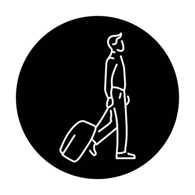 İş gezisindeki adam renk çizgisi ikonu. - Kadın girişimci mi? Web sayfası, mobil uygulama, tanıtım için resim grafiği.