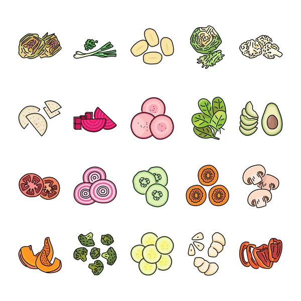 Vegetables Color Line Icons Set Pictograms Web Page Mobile App — Stock Vector