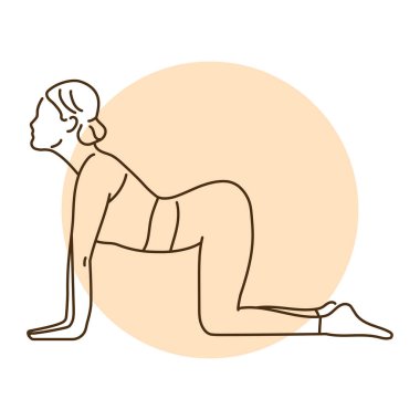 Marjariasana kedisi renk çizgisi çizimi yapıyor. Web sayfası, mobil uygulama, tanıtım için resim grafiği.