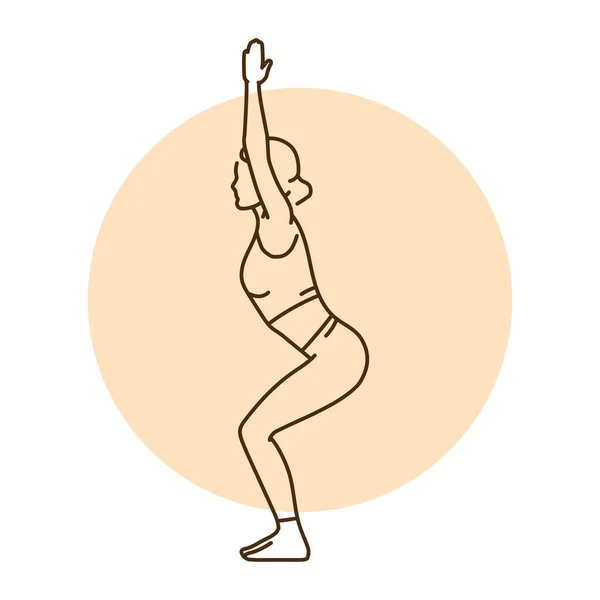 Stuhl Pose Utkatasana Farbe Linie Illustration Piktogramm Für Webseite Mobile — Stockvektor