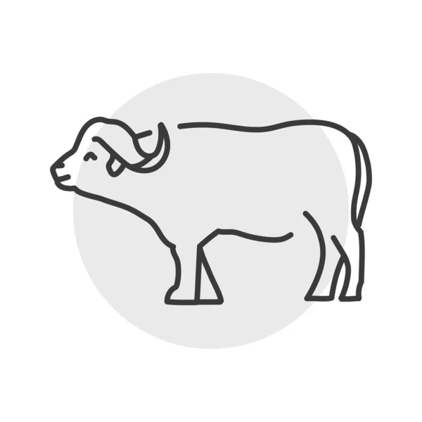 Ilustración Línea Color Búfalo Animales África — Vector de stock
