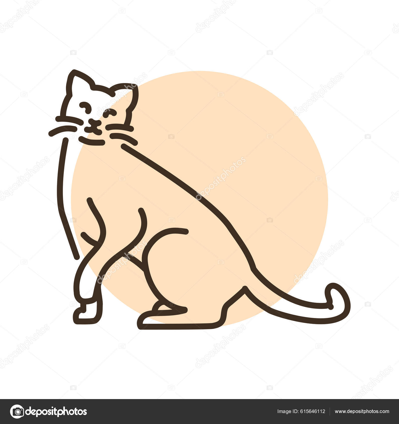Happy Cat Sitting Color Line Icon Pictogram Web Page Mobile Stock