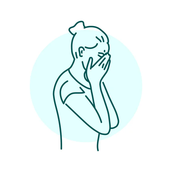 Chica Triste Llorando Ilustración Línea Color Comportamiento Las Personas — Vector de stock